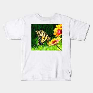 Yellow Butterfly on a flower Kids T-Shirt